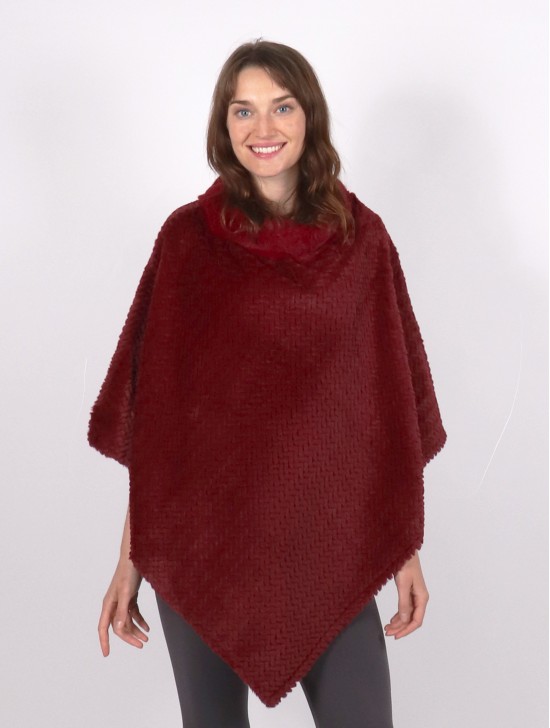 Soft Faux Fur Poncho W/ Tile Pattern 